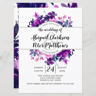 Invitation Mariage d'aquarelle violet floral enchanté