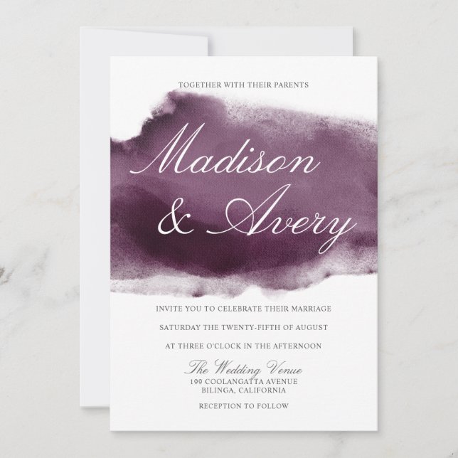 Invitation Mariage d'aquarelle violet moderne (Devant)