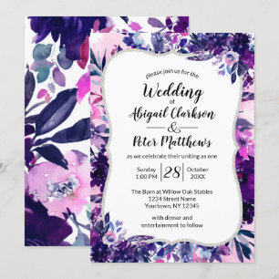 Invitation Mariage d'aquarelle violet violet floral enchanté