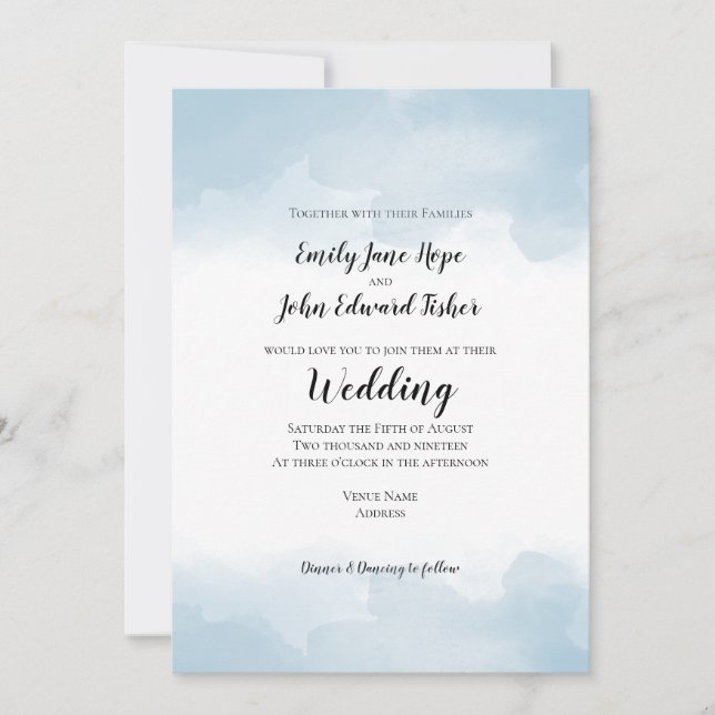 Invitation Mariage d'aquarelles bleu clair Pastel (Devant)