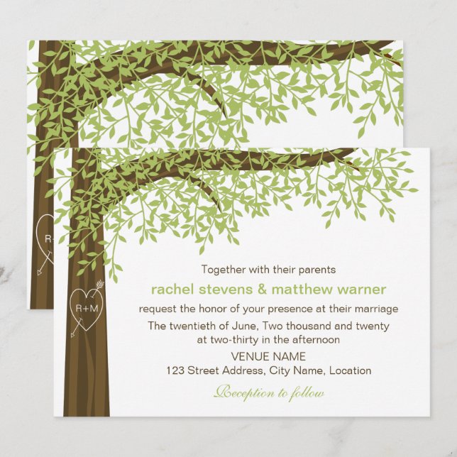 Invitation Mariage d'arbre cardiaque du printemps et de l'été (Devant / Derrière)