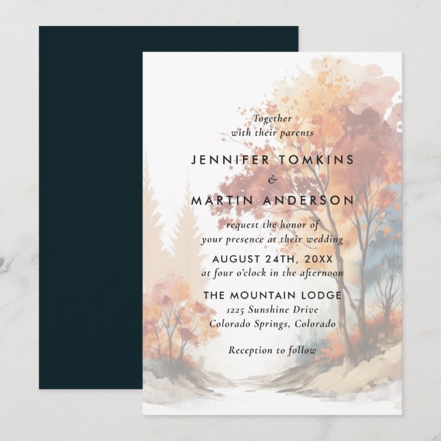 Invitation Mariage d'arbre d'automne de l'aquarelle (Devant / Derrière)
