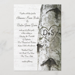 Invitation Mariage d'arbre de bouleau cardiaque sculpté
