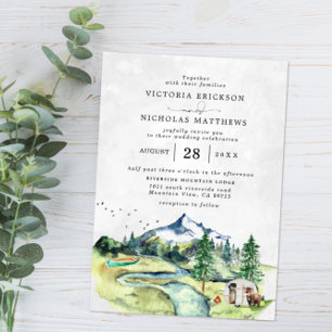 Invitation Mariage d'arbre de forêt de montagne rustique et t
