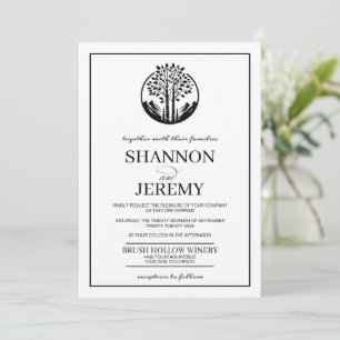 Invitation Mariage d'arbre de peuplier noir et blanc
