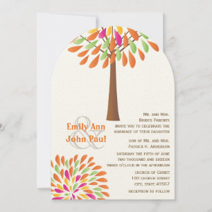 Invitation Mariage d'arbre moderne rose orange jaune vert