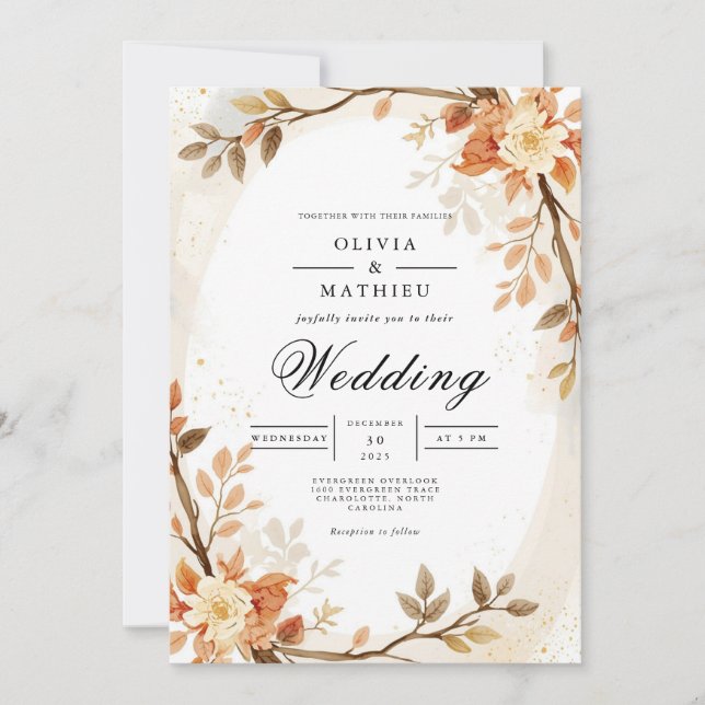 Invitation Mariage d'arc botanique de chaleur automnale (Devant)