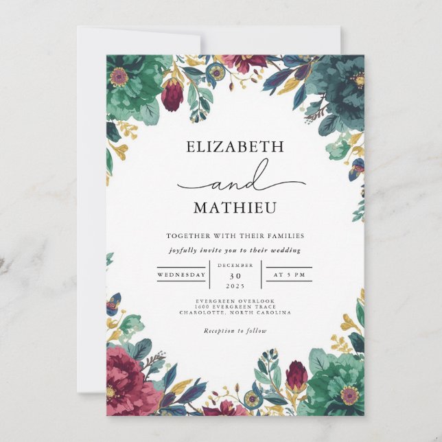 Invitation Mariage d'arc botanique Turquoise profond (Devant)