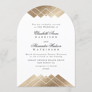 Invitation Mariage d'arc de calligraphie de Gatsby d'or blanc