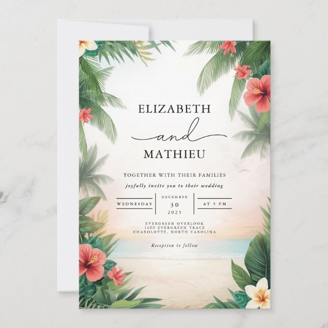 Invitation Mariage d'arc de fleur tropicale (Devant)