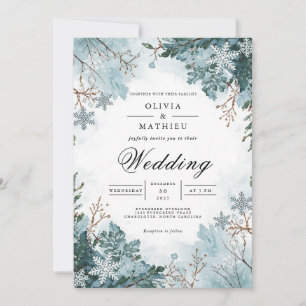 Invitation Mariage d'arc d'hiver bleu givré