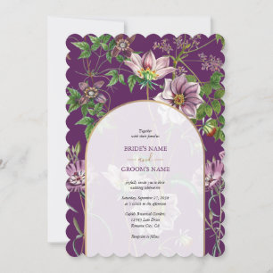 Invitation Mariage d'arc doré fleuri violet