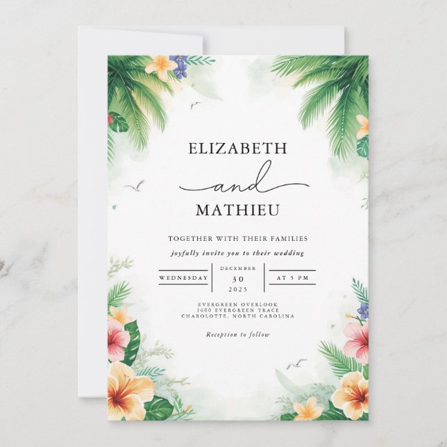 Invitation Mariage d'arc en feuillage de palme luxuriante (Devant)