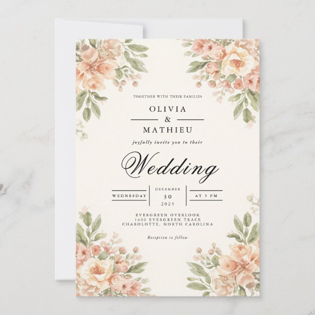 Invitation Mariage d'arc en fleur de pêche délicat (Devant)
