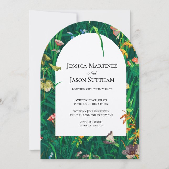 Invitation Mariage d'arc Fleur sauvage peint (Devant)