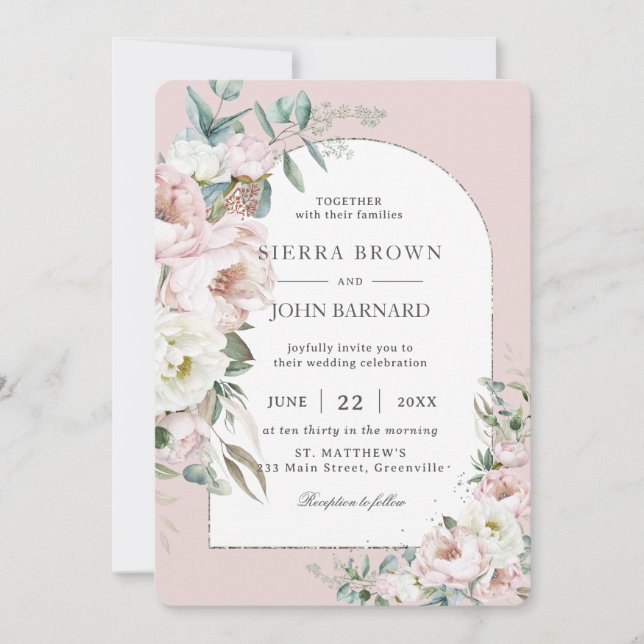 Invitation Mariage d'arc fleuri rose chic (Devant)