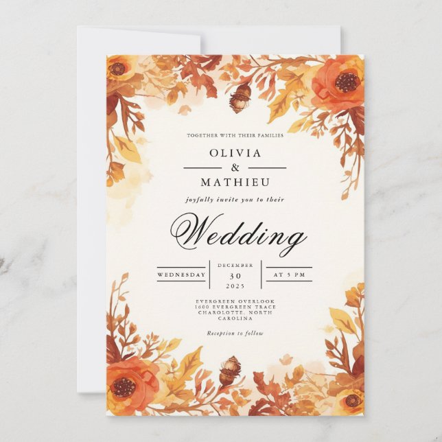 Invitation Mariage d'arc floral d'automne (Devant)
