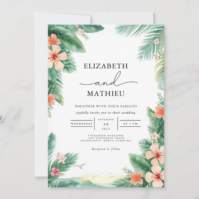 Invitation Mariage d'arc floral de feuillage tropical (Devant)