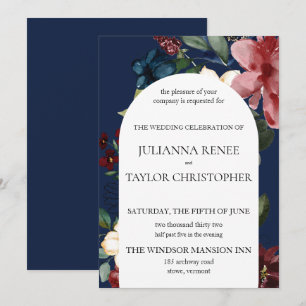 Invitation Mariage d'arc floral de la marine et de la Bourgog