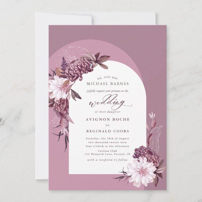 Invitation Mariage d'arc floral violet rouille rouille (Devant)