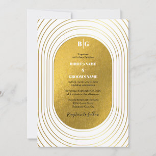 Invitation Mariage d'arc minimaliste moderne blanc et or