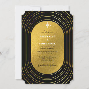 Invitation Mariage d'arc minimaliste moderne noir & or