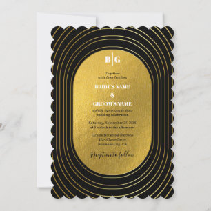 Invitation Mariage d'arc minimaliste moderne noir & or