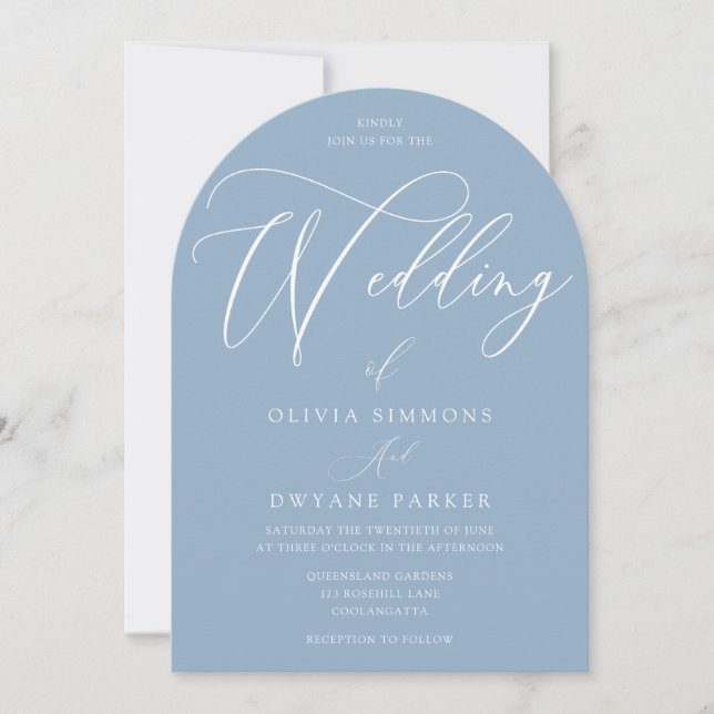 Invitation Mariage d'arc moderne bleu-Dusty (Devant)