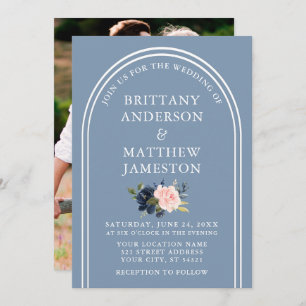 Invitation Mariage d'arc moderne Dusty bleu rose floral photo