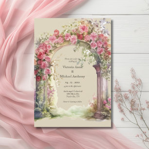 Invitation Mariage d'arc rose et rouge fleuri