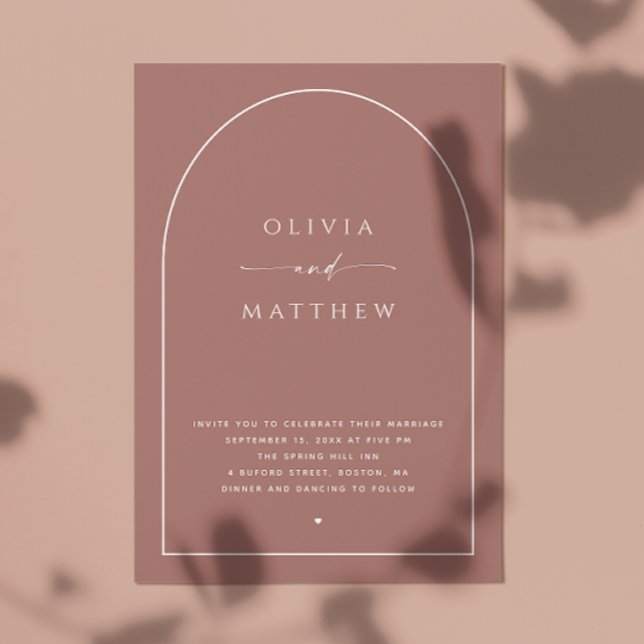 Invitation Mariage d'arc Rose foncé | Photo romantique + QR (Créateur téléchargé)