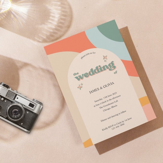 Invitation Mariage d'arc Super moderne rétro coloré (Créateur téléchargé)