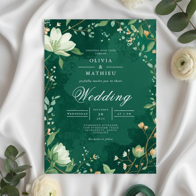 Invitation Mariage d'arc végétal profond vert (Créateur téléchargé)
