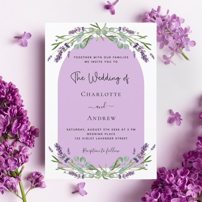 Invitation Mariage d'arc violet de lavande d'eucalyptus (Créateur téléchargé)