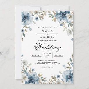 Invitation Mariage d'arcade bleu Dusty