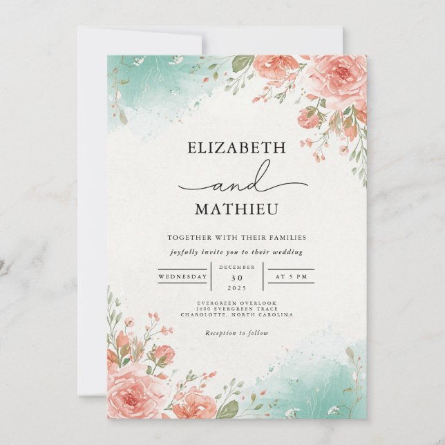 Invitation Mariage d'arcade botanique de Coral Blush (Devant)