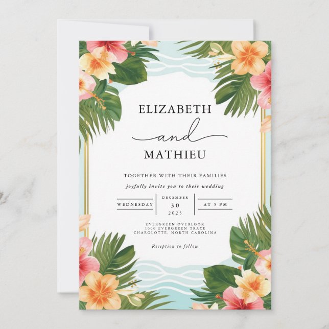 Invitation Mariage d'arcade de la flore tropicale luxuriante (Devant)