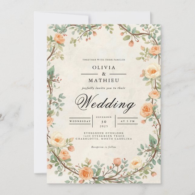 Invitation Mariage d'arcade fleurie d'Orange rouillé (Devant)