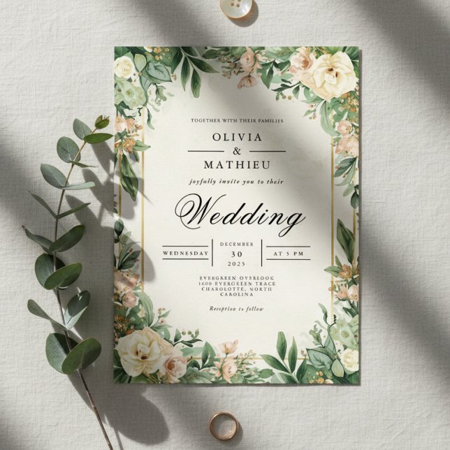 Invitation Mariage d'arcade fleurie verte luxuriante (Créateur téléchargé)