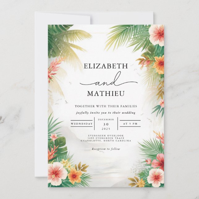 Invitation Mariage d'arcade florale tropicale luxuriante (Devant)