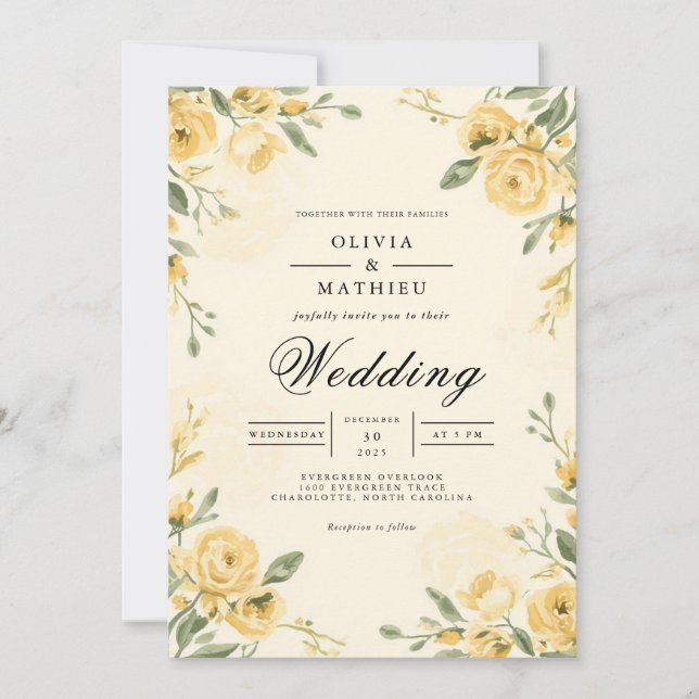 Invitation Mariage d'arcades florales d'or (Devant)