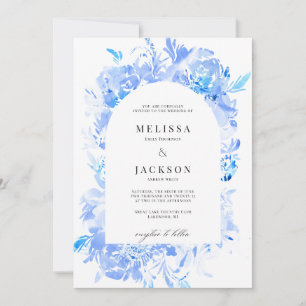 Invitation Mariage d'arche à fleurs bleu aquarelle