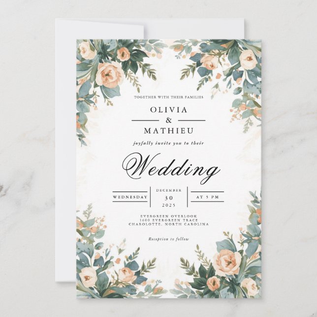 Invitation Mariage d'arche botanique Apricot souple (Devant)