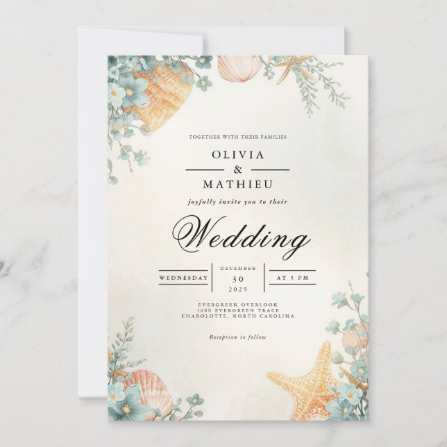 Invitation Mariage d'arche botanique Coastal Shell (Devant)