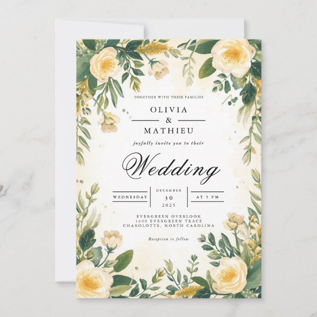 Invitation Mariage d'arche botanique jaune doux (Devant)