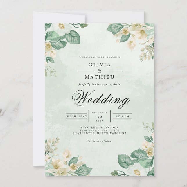 Invitation Mariage d'arche botanique Sage & Cream (Devant)