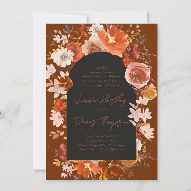 Invitation Mariage d'arche d'aquarelle florale à la crème brû (Devant)