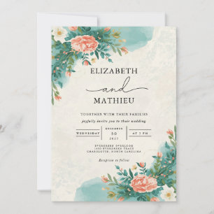Invitation Mariage d'arche de fleur d'aquarelle corail