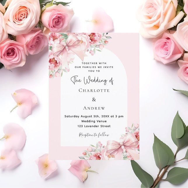 Invitation Mariage d'arche de fleurs roses (Créateur téléchargé)