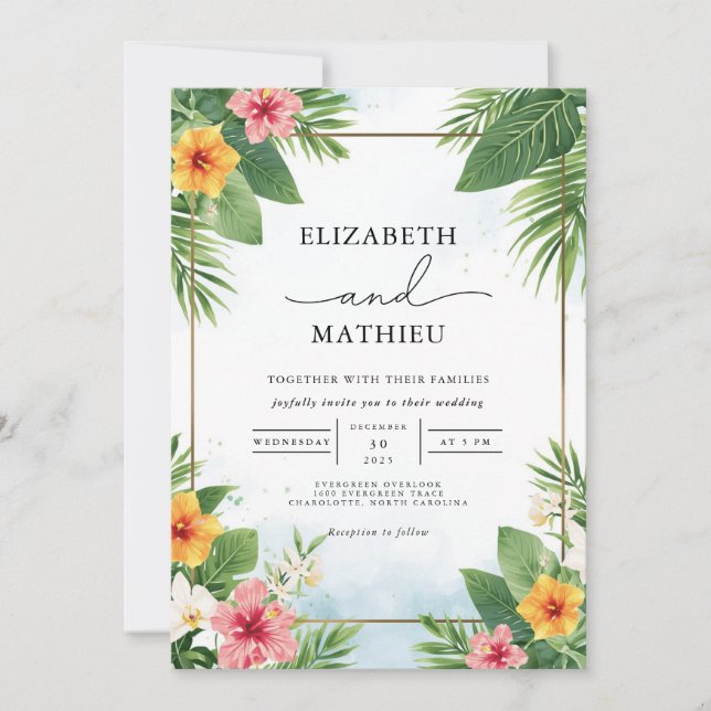 Invitation Mariage d'arche de palme tropicale vibre (Devant)